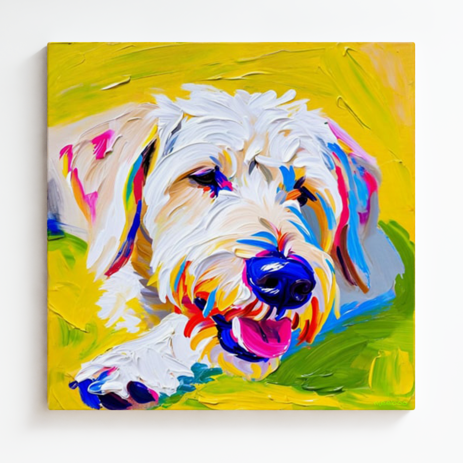 Artsy Dog, Meeboo Modern Art Dog Paintings on Canvas in Yellow
