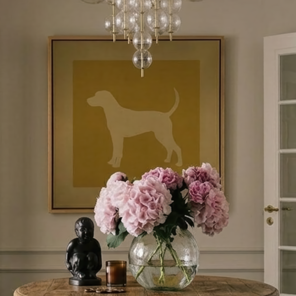 Meeboo Cameo of a Hound Dog in Sunny Yellow on Canvas Wall Art